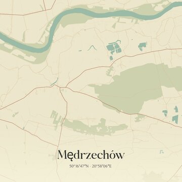 Vintage map of Medrzech&oacute;w, Poland.