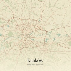 Vintage map of Kraków, Poland.