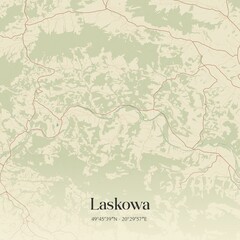 Vintage map of Laskowa, Poland.