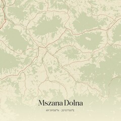 Obraz premium Vintage map of Mszana Dolna, Poland.