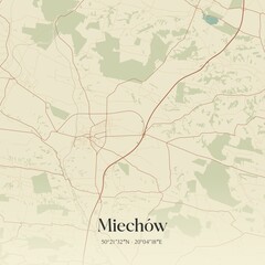 Obraz premium Vintage map of Miechów, Poland.