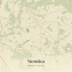 Vintage map of Siennica, Poland.