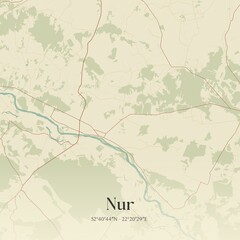 Vintage map of Nur, Poland.