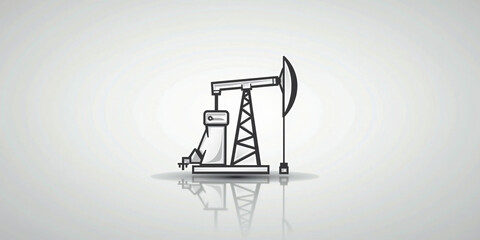 Minimalist oil pumpjack illustration, black and white, energy industry concept, with copy space