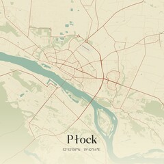 Vintage map of Plock, Poland.
