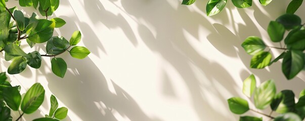 A white background with green leaves on it