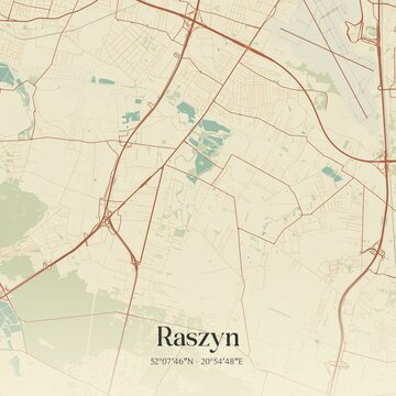 Vintage map of Raszyn, Poland.