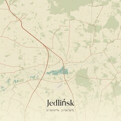 Vintage map of Jedlinsk, Poland.