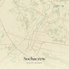 Vintage map of Sochaczew, Poland.