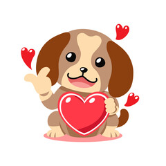 Vector cartoon valentine dog holding a big red heart for design.