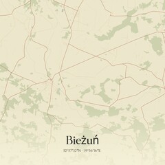 Vintage map of Biezun, Poland.