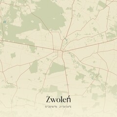 Vintage map of Zwolen, Poland.