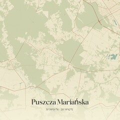 Vintage map of Puszcza Marianska, Poland.