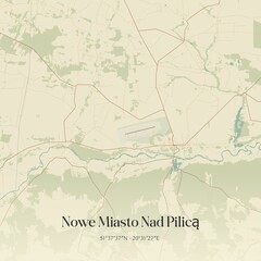 Vintage map of Nowe Miasto Nad Pilica, Poland.