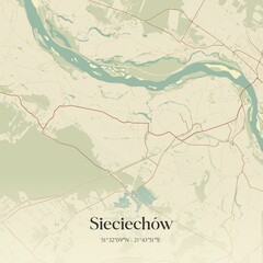 Vintage map of Sieciechów, Poland.