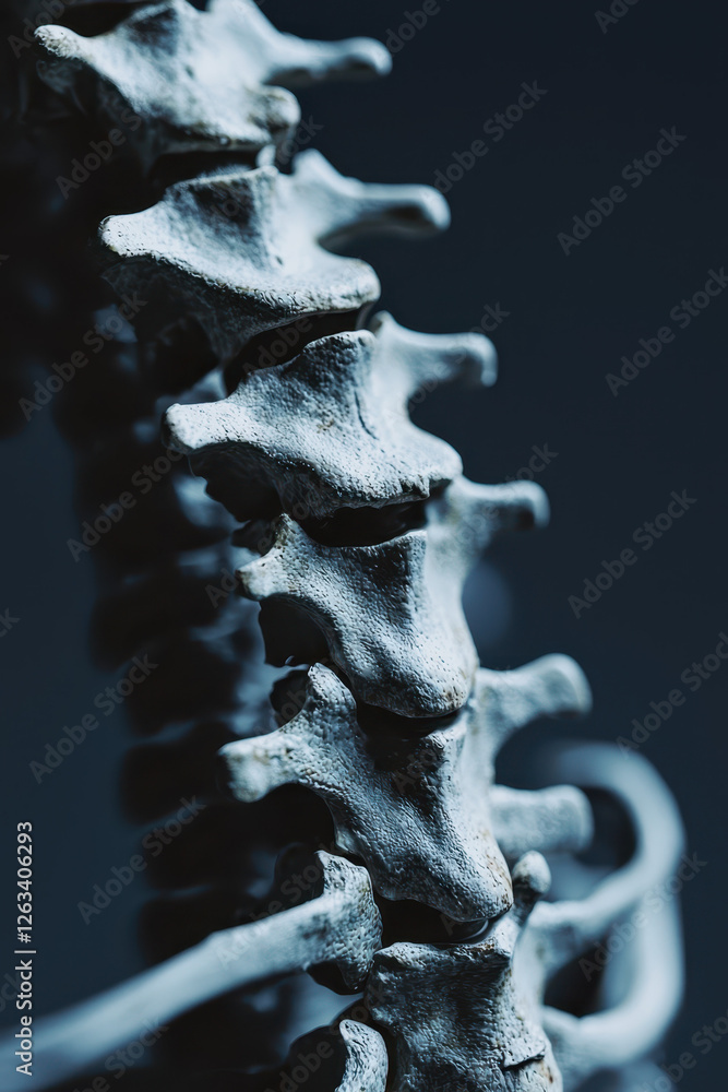 Poster an intricate close-up of the human spine: exploring the complex structure and function of the verteb