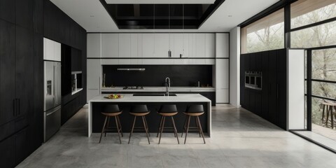 Modern Black And White Kitchen Island Design