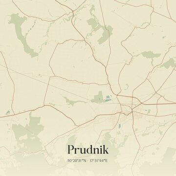 Vintage map of Prudnik, Poland.