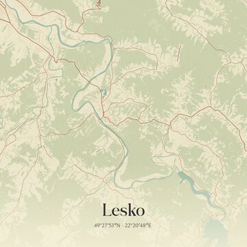 Vintage map of Lesko, Poland.
