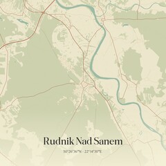 Vintage map of Rudnik Nad Sanem, Poland.