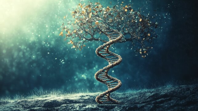 DNA tree mystical autumnal landscape