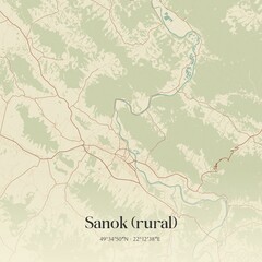 Fototapeta premium Vintage map of Sanok (rural), Poland.