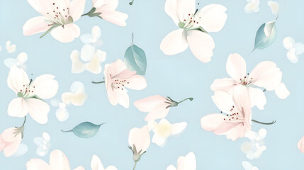 Delicate floral pattern with pastel colors on a light blue background