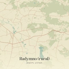 Vintage map of Radymno (rural), Poland.