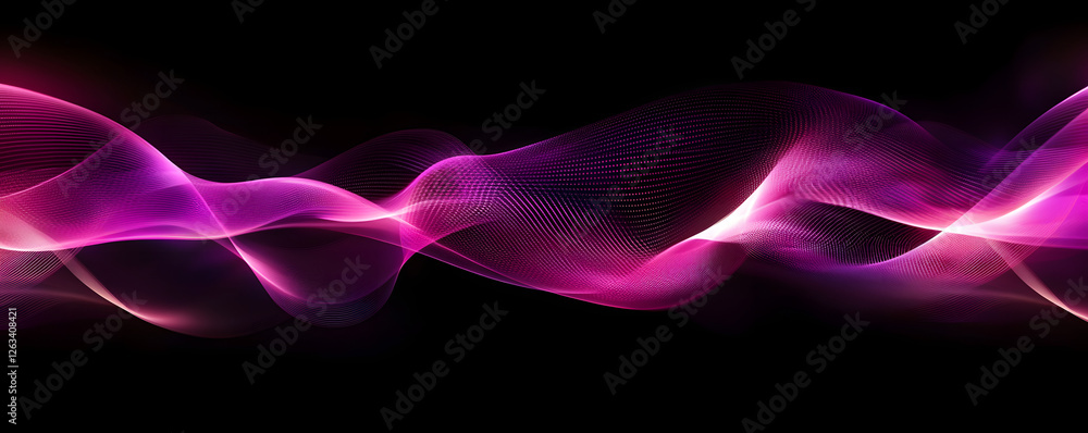 Poster abstract purple wave on a black background. neon translucent wave. transfusion of light. abstract ba