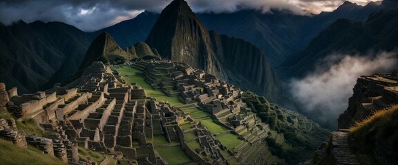 The ancient ruins in an enchanted landscape in the clouds, captivating historical site