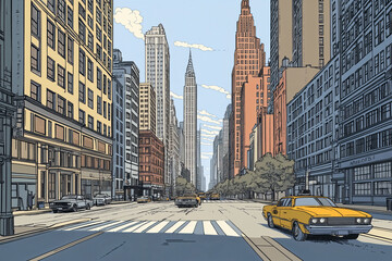 Obraz premium City and streetscape in perspective with high vanishing point, art