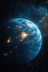 Obraz premium Nighttime earth from space with glowing city lights and starry sky