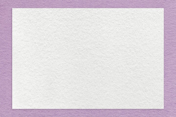 Texture craft white paper background with lilac border, macro. Structure vintage dense kraft purple cardboard