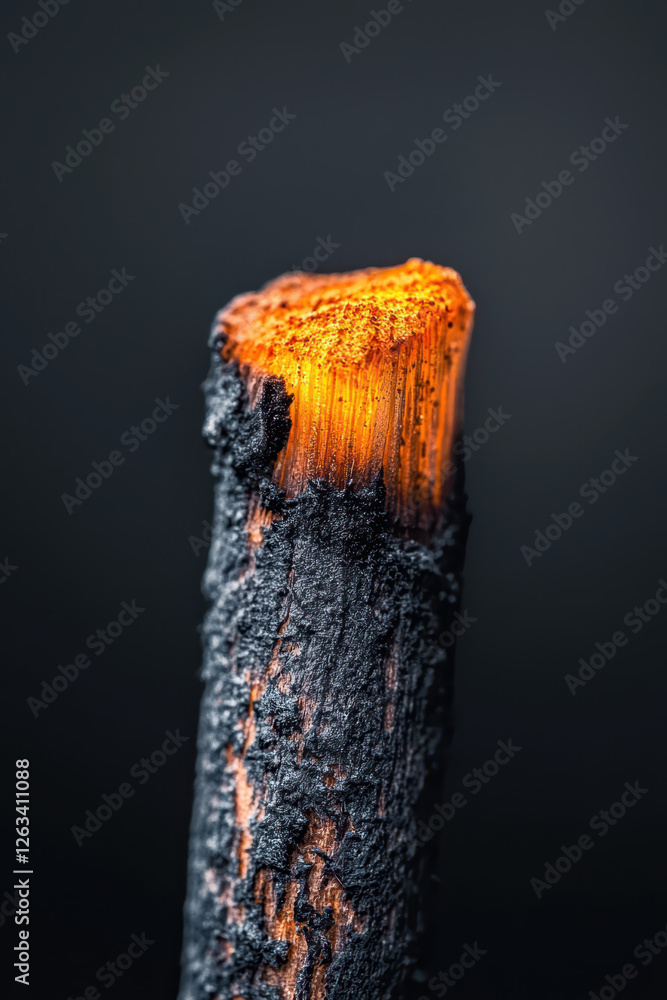 Aufkleber captivating macro shot of a burnt wood fragment with glowing ember and intricate textures highlighti