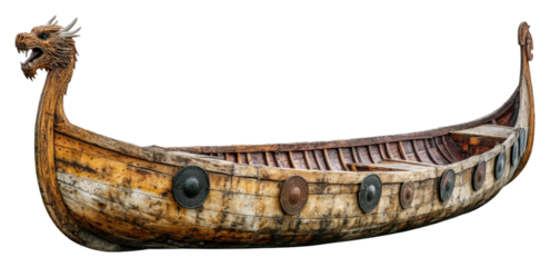 Viking ship replica at coastal museum outdoor historical display isolated on transparent background