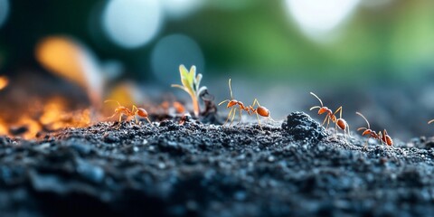 Ants rebuild near fire, sprout hope