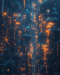 Fototapeta premium Illuminated urban landscape showcasing commerce ministry buildings at dusk