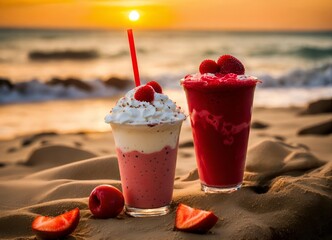 strawberry cocktail on the beach
