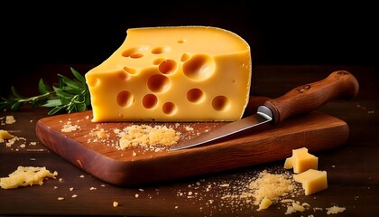 Aged Swiss cheese block with rich texture, perfect for charcuterie boards