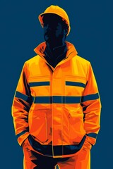 Fototapeta premium Silhouetted worker bright orange safety gear