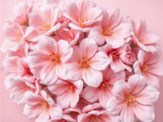 Beautiful pink flowers on a pink background. Close-up.Top view. Spring concept.