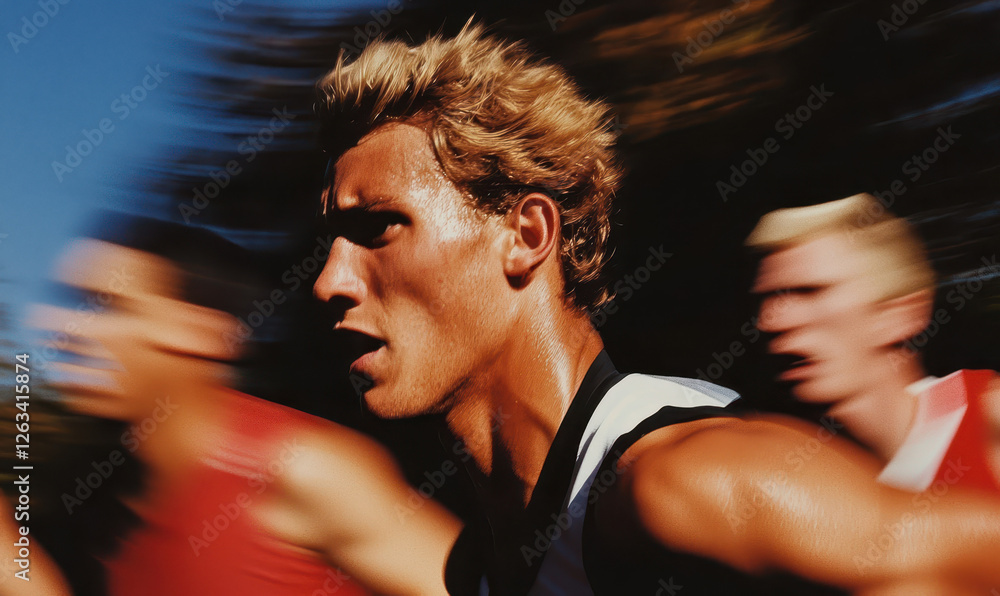 Poster dynamic action of athletes running at full speed in a competitive environment captured in vivid deta