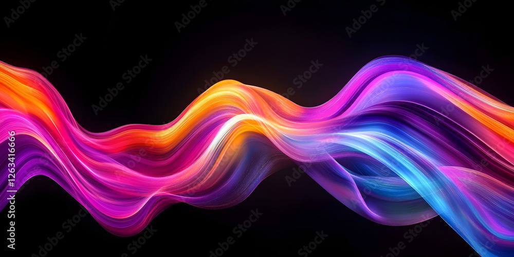 Poster abstract multi-colored wave on a black background. neon translucent wave of bright colors. abstract 