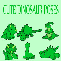 set of cute dinasaur pose
