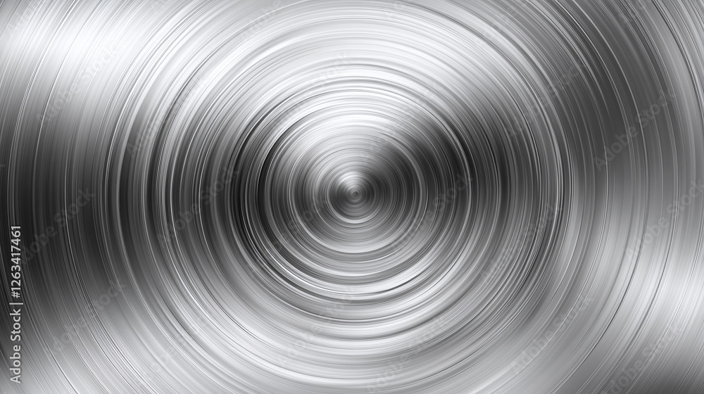 Poster abstract concentric metallic pattern with radiating circular lines, creating a dynamic and eye-catch