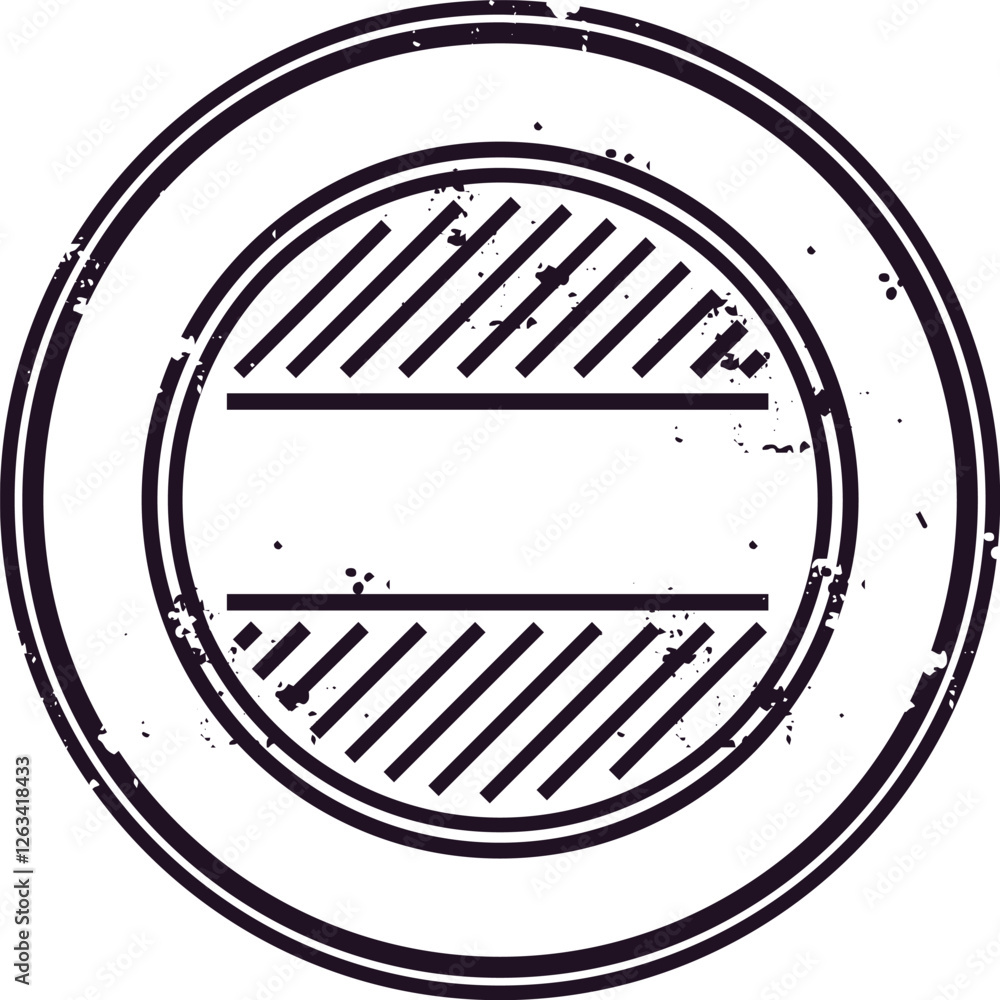 Poster vintage blank circular stamp with diagonal lines and copy space featuring a grunge effect, creating 