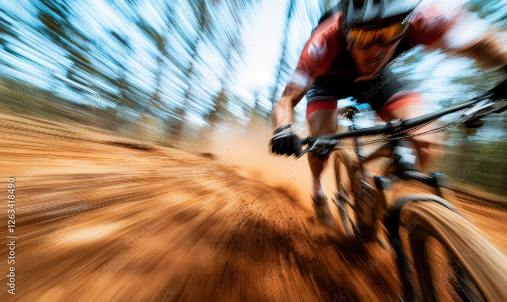 Poster experience the thrill of mountain biking: capture the dynamic action on dusty trails with intense sp
