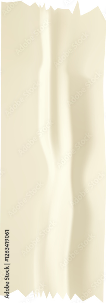 Poster beige sheet of paper folded vertically, creating a central crease and showing rough and uneven edges