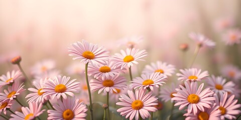 Fototapeta premium Pink daisies in a garden, with out of focus background.
