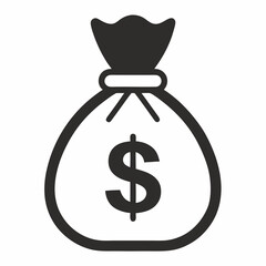 Simple black and white money bag icon with dollar sign